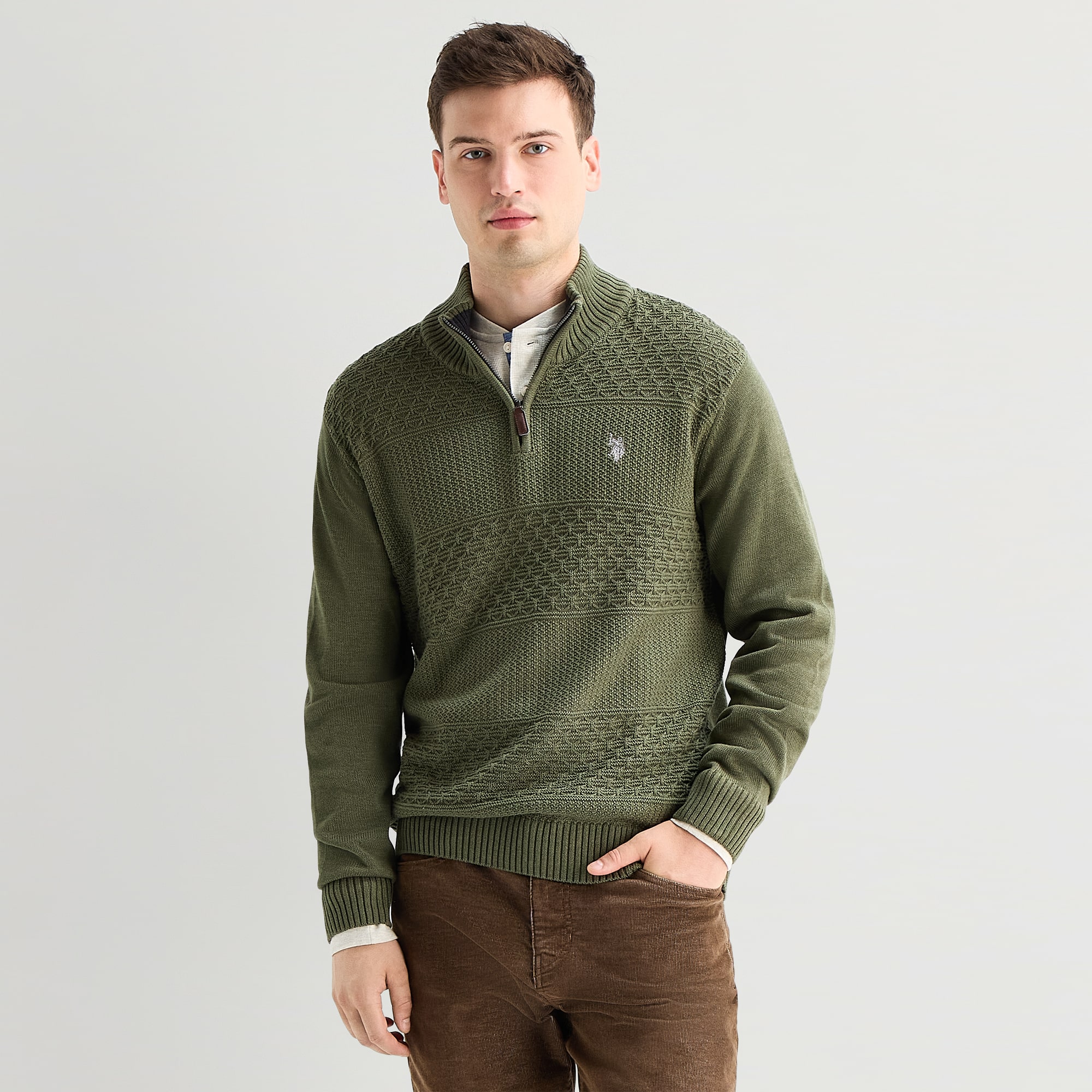 U.S. Polo Assn. 7gg Textured Mens Mock Neck Long Sleeve Quarter-Zip Pullover Sweater