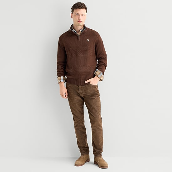 U.S. Polo Assn. 7gg Textured Mens Mock Neck Long Sleeve Quarter-Zip Pullover Sweater