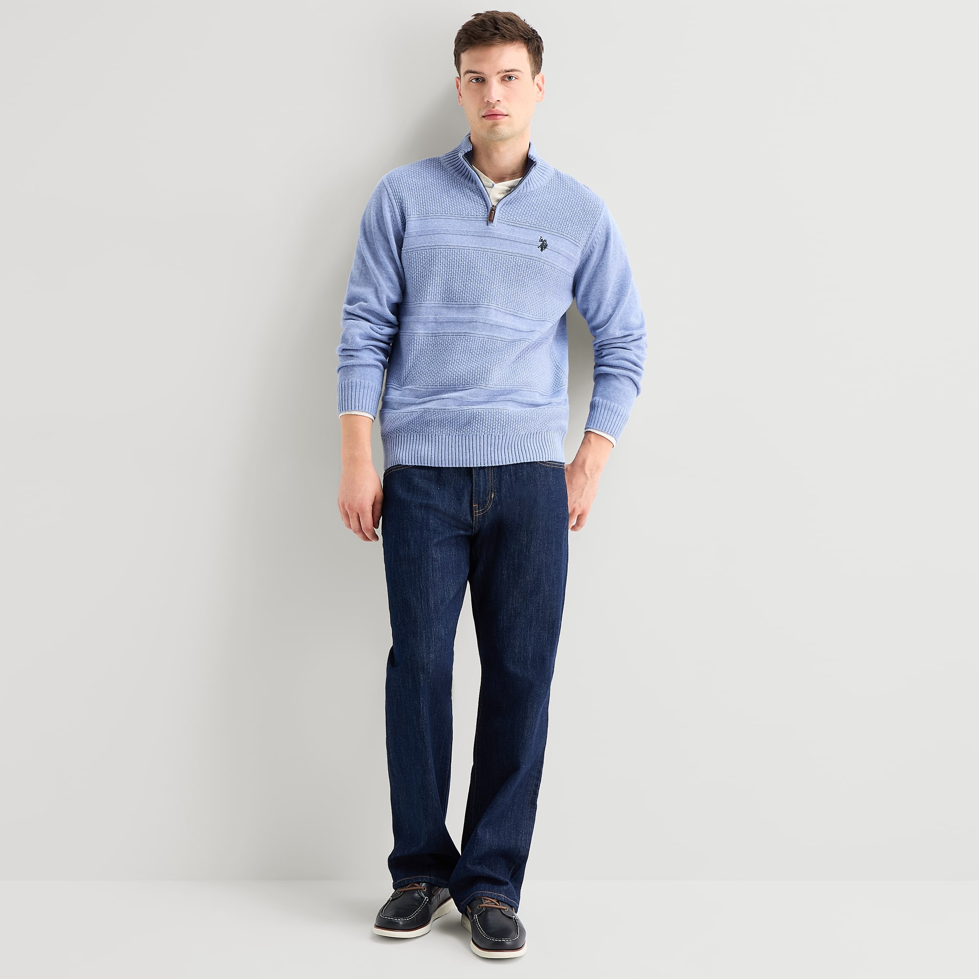 U.S. Polo Assn. Textured Mens Mock Neck Long Sleeve Quarter-Zip Pullover Sweater