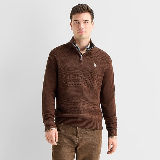 U.S. Polo Assn. 7gg Textured Mens Mock Neck Long Sleeve Quarter-Zip Pullover Sweater