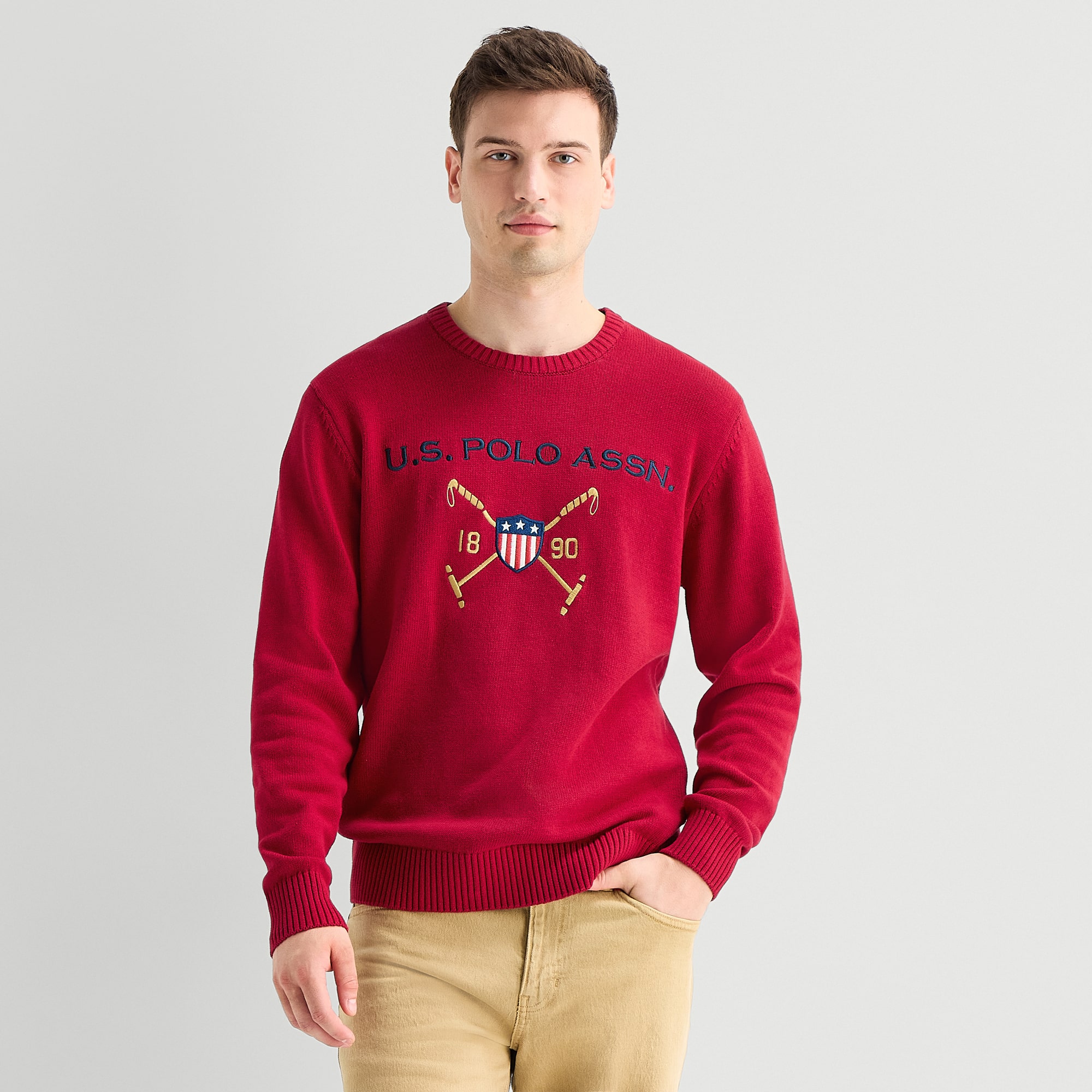 U.S. Polo Assn. Embroidered Mens Crew Neck Long Sleeve Pullover Sweater