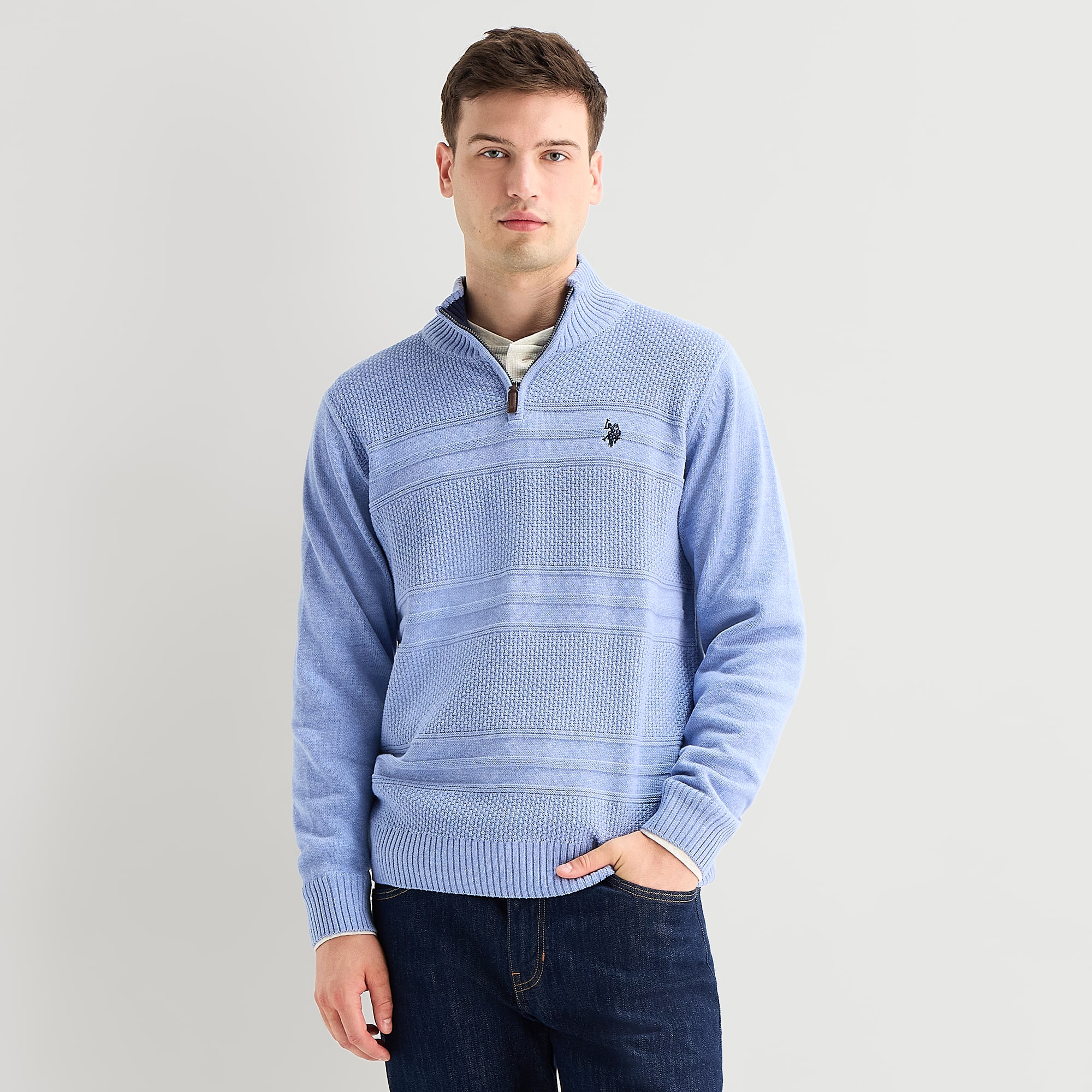 U.S. Polo Assn. Textured Mens Mock Neck Long Sleeve Quarter-Zip Pullover Sweater