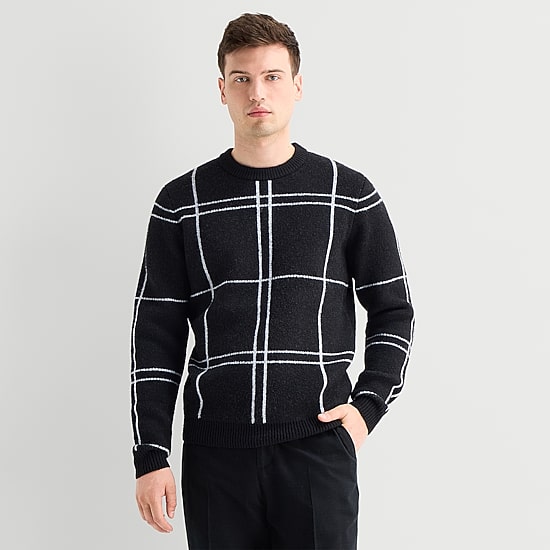 J. Ferrar Plaid Mens Crew Neck Long Sleeve Pullover Sweater