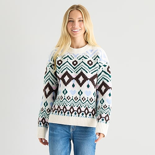 Arizona Juniors Womens Crew Neck Long Sleeve Pullover Sweater In White
