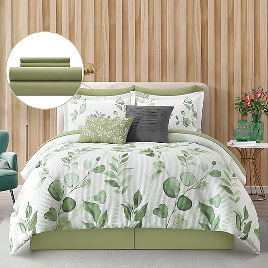 Stratford Park Waffle Printed 10-pc. Easy Care Comforter Set