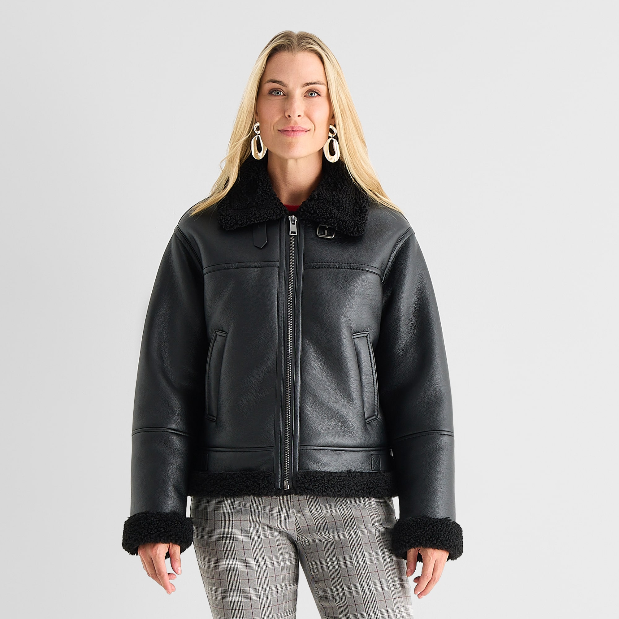 Liz Claiborne Womens Faux Shearling Midweight Coat