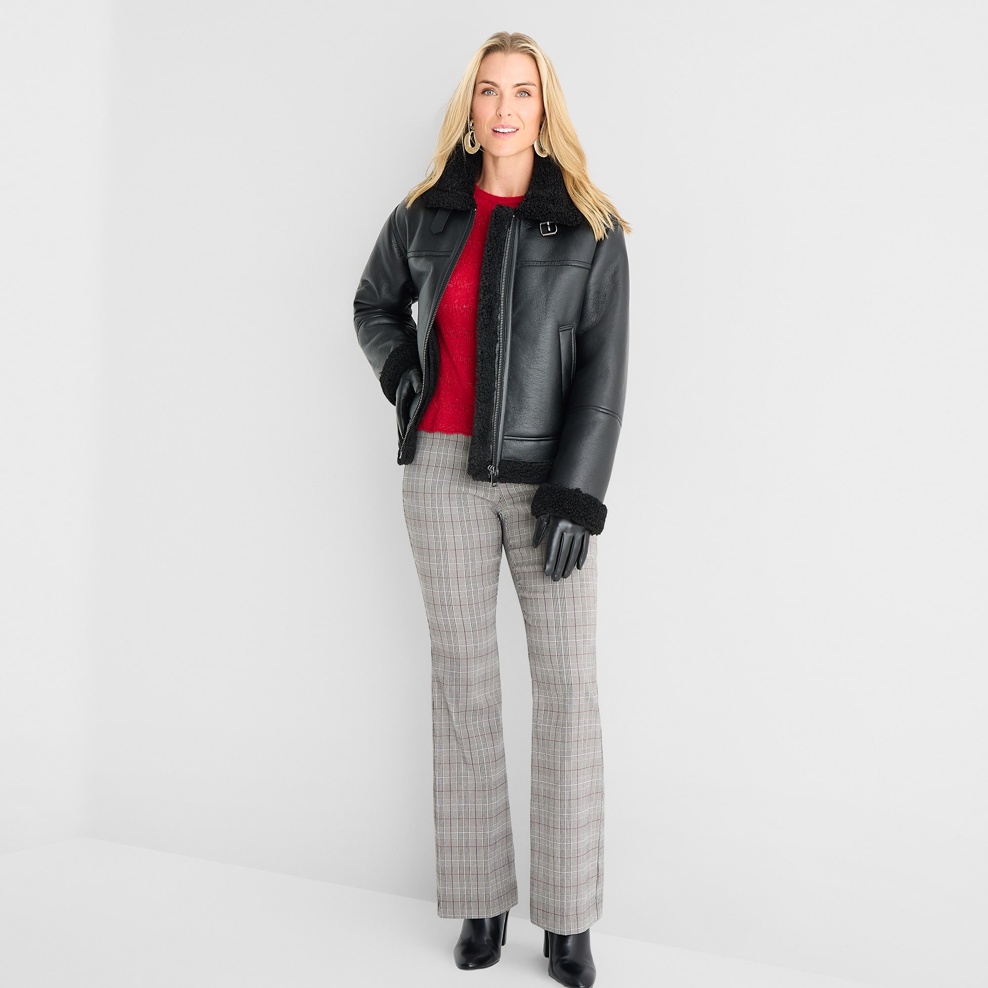 Liz Claiborne Womens Faux Shearling Midweight Coat