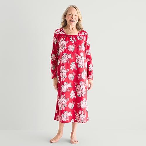 Adonna Womens Fleece Long Sleeve Square Neck Nightgown In Blue
