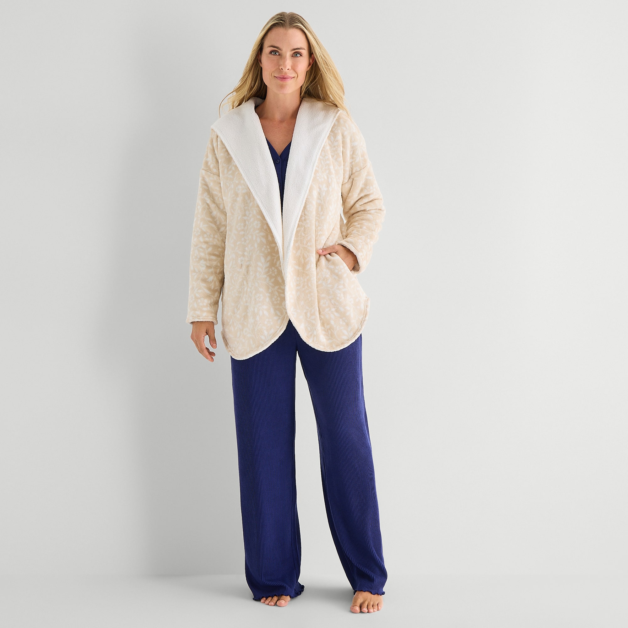 Martha Stewart Womens Hooded Long Sleeve 1 Pair Pajama Top