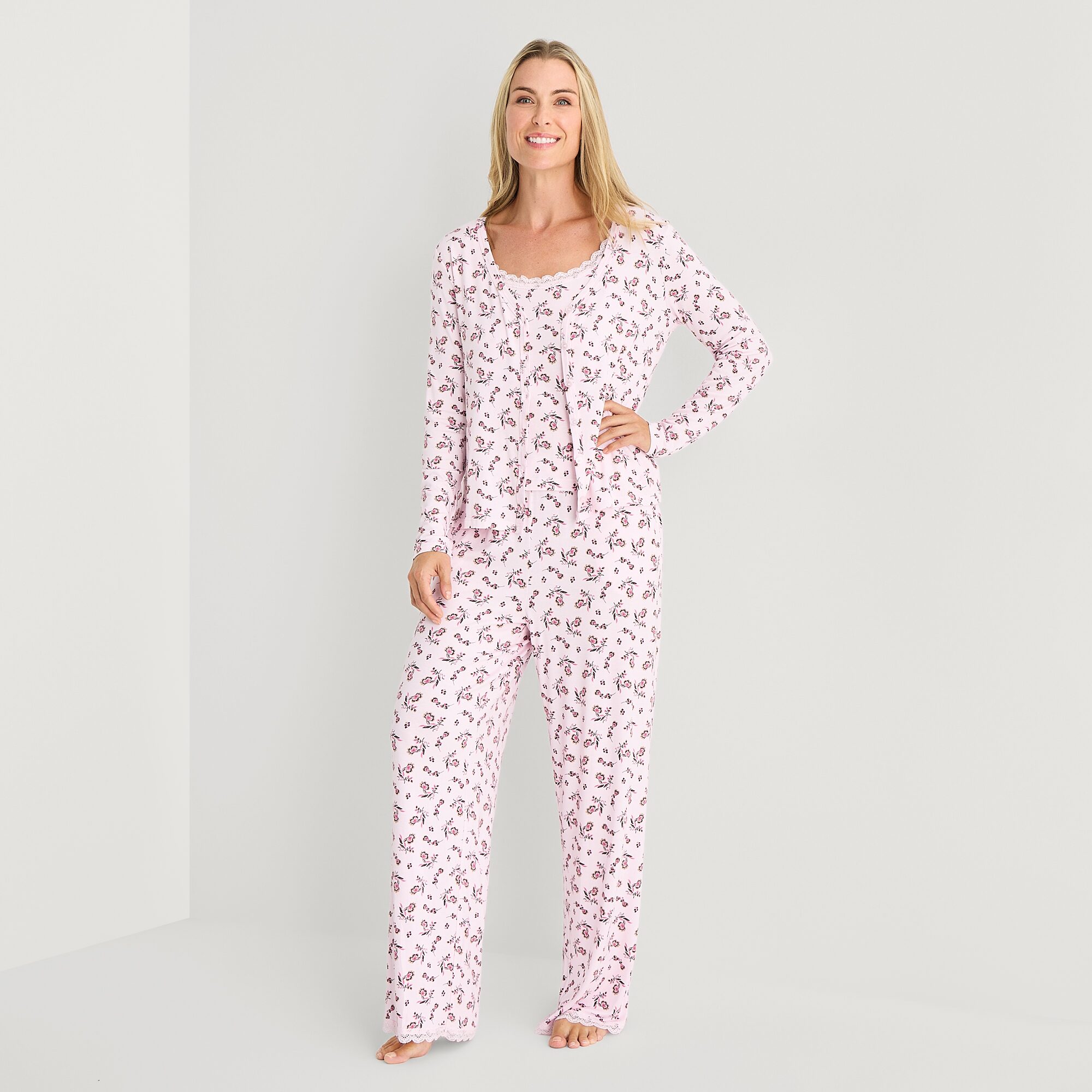 Martha Stewart Womens V-Neck Sleeveless 3-pc. Pajama Set
