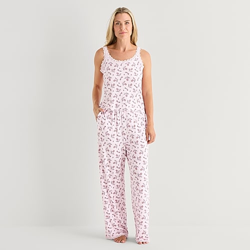 Martha Stewart Womens V-neck Sleeveless 3-pc. Pajama Set In Pink