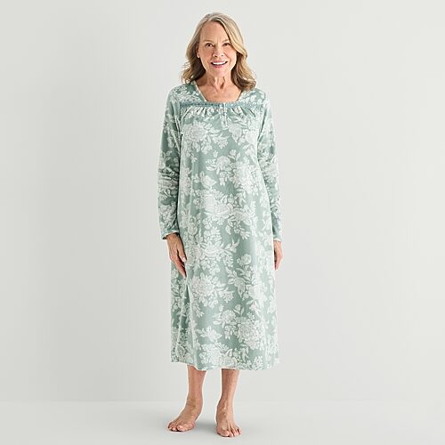 Adonna Womens Fleece Long Sleeve Square Neck Nightgown In Blue