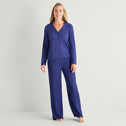 Martha Stewart Womens V-neck Long Sleeve 2-pc. Pajama Set In Blue