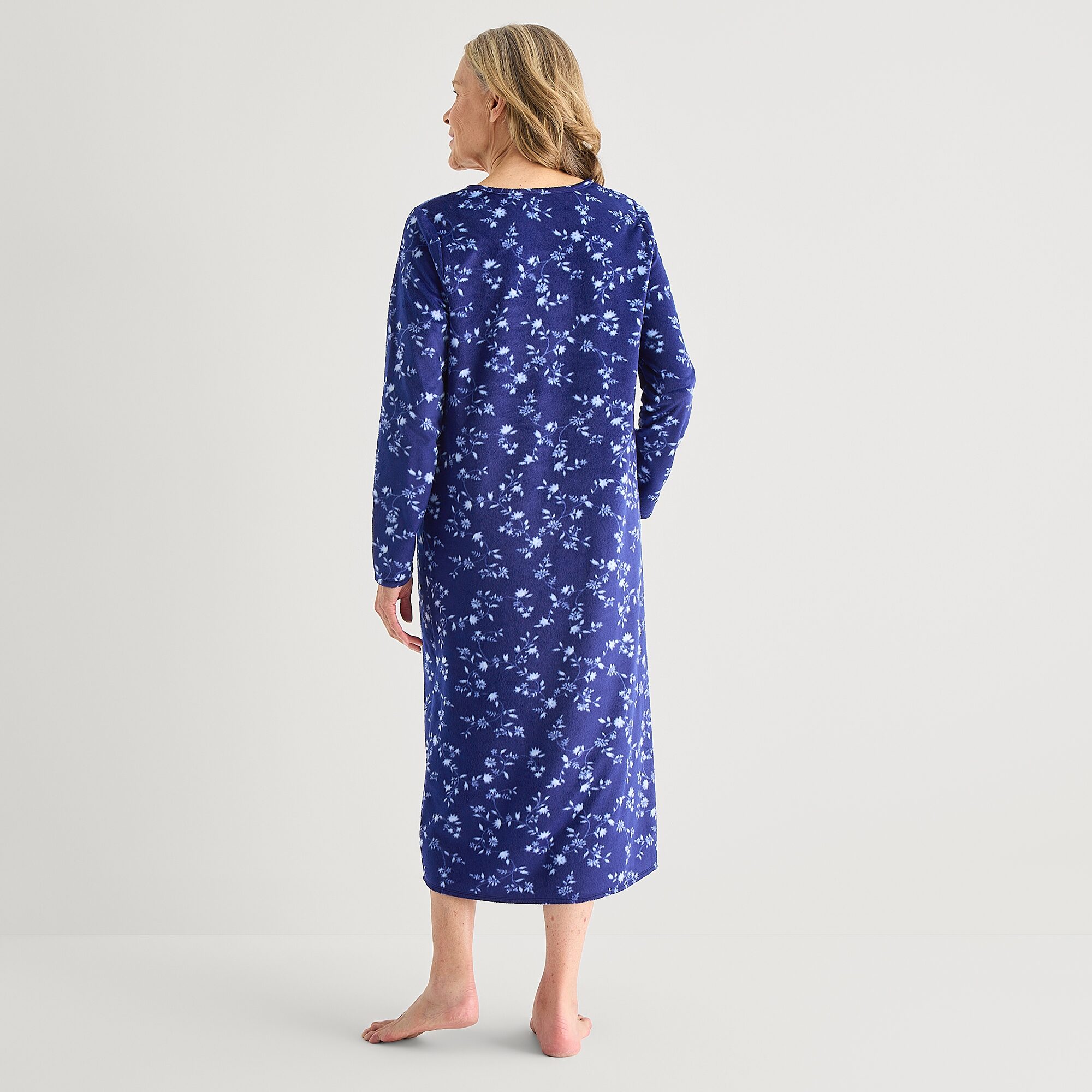 Adonna Womens Fleece Long Sleeve Square Neck Nightgown