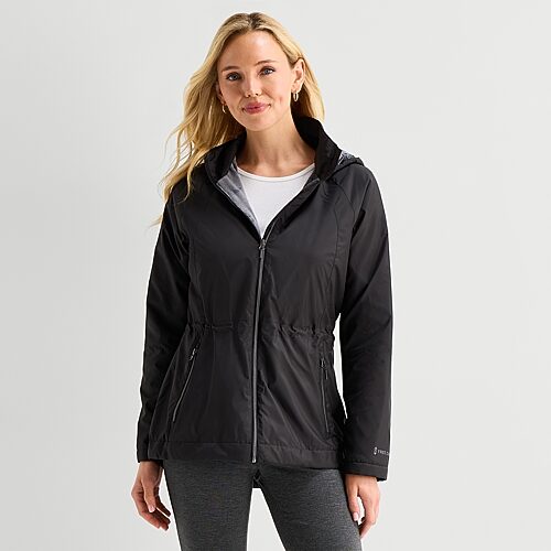 Free Country Womens Water Resistant Fleece Lined Lightweight Windbreaker In Black