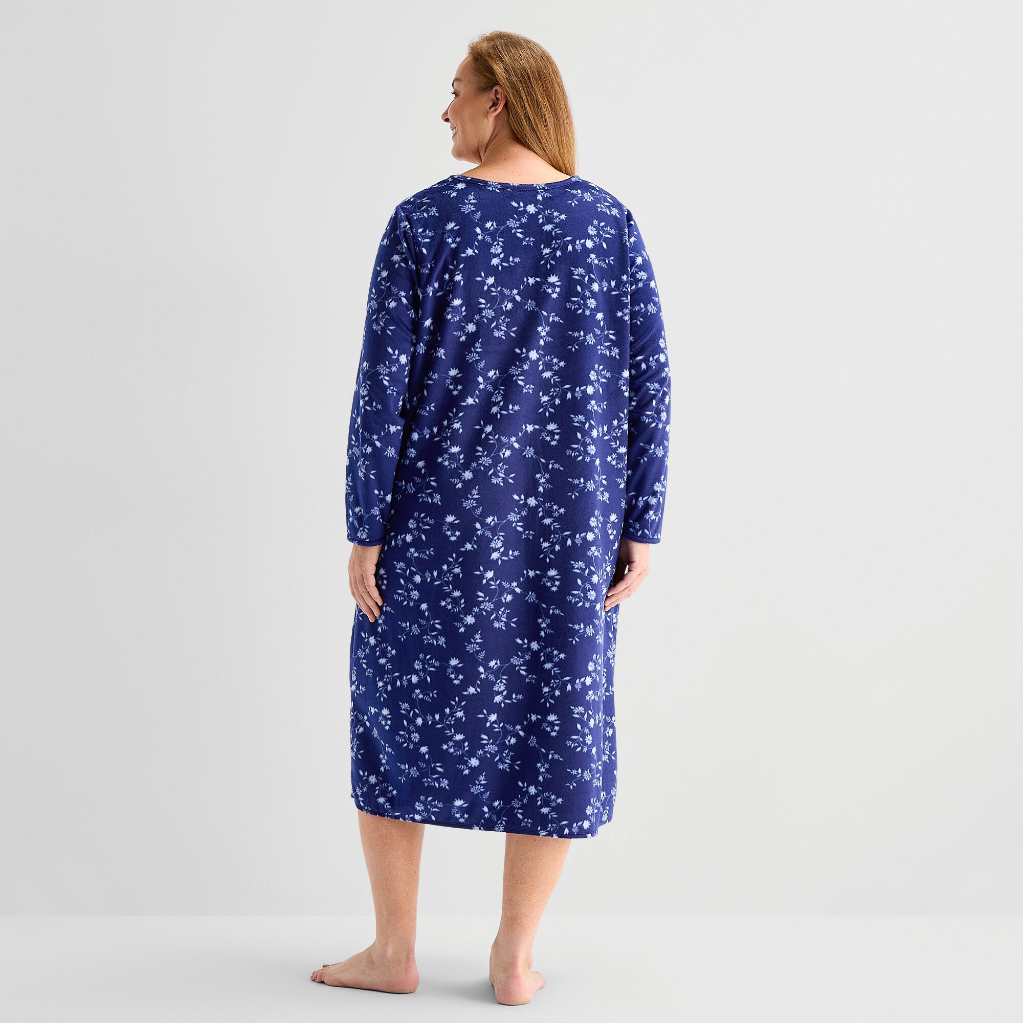 Adonna Womens Plus Fleece Long Sleeve Square Neck Nightgown