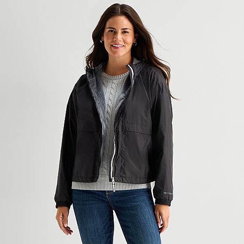 Free Country Womens Water Resistant Fleece Lined Lightweight Windbreaker In Black