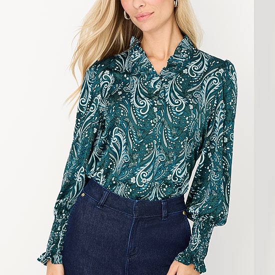 Liz Claiborne Womens V Neck Long Sleeve Satin Ruffled Blouse