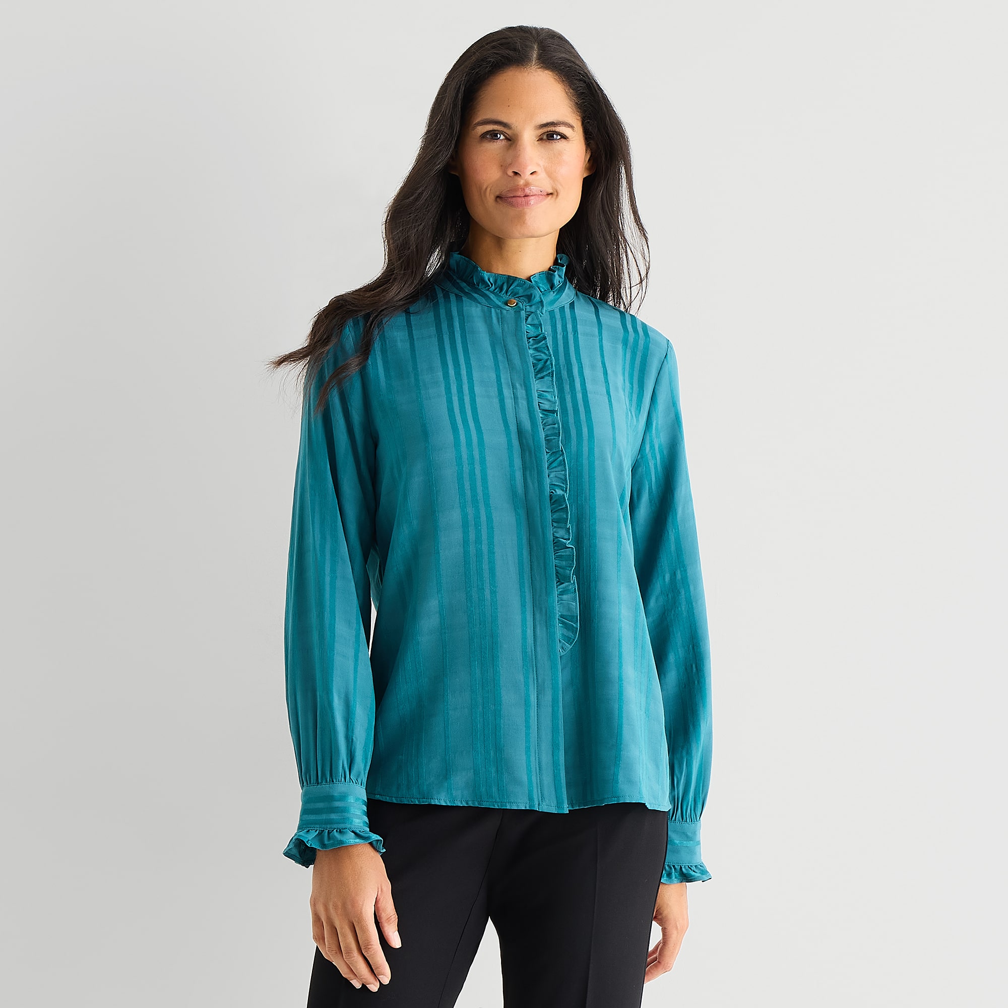 Liz Claiborne Womens Tall High Neck Long Sleeve Blouse