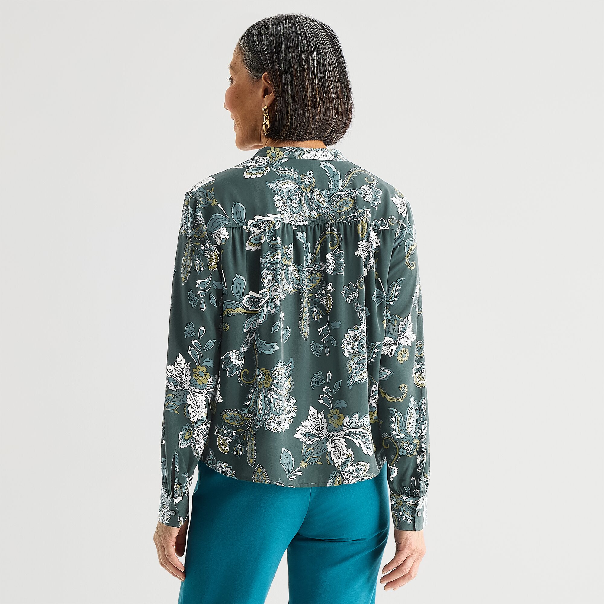 Liz Claiborne Womens Split Crew Neck Long Sleeve Blouse