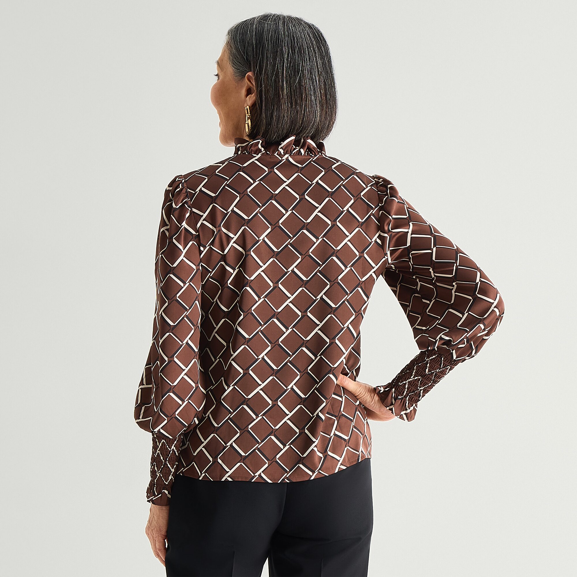 Liz Claiborne Womens V Neck Long Sleeve Satin Ruffled Blouse