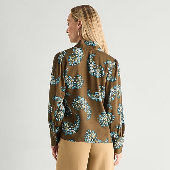 Liz Claiborne Womens Split Tie Neck Long Sleeve Blouse