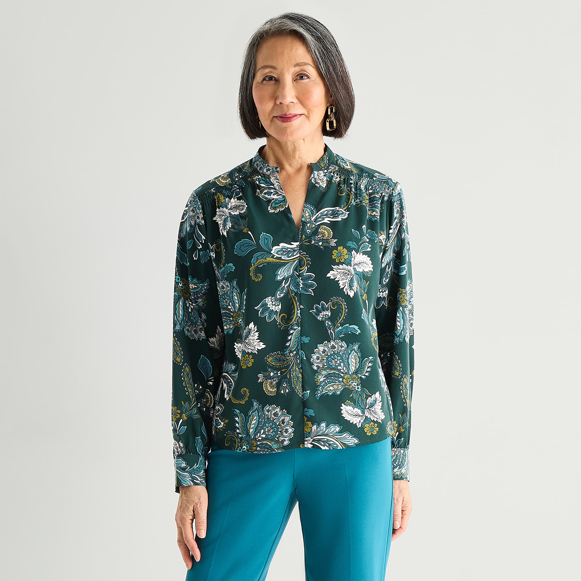 Liz Claiborne Womens Split Crew Neck Long Sleeve Blouse
