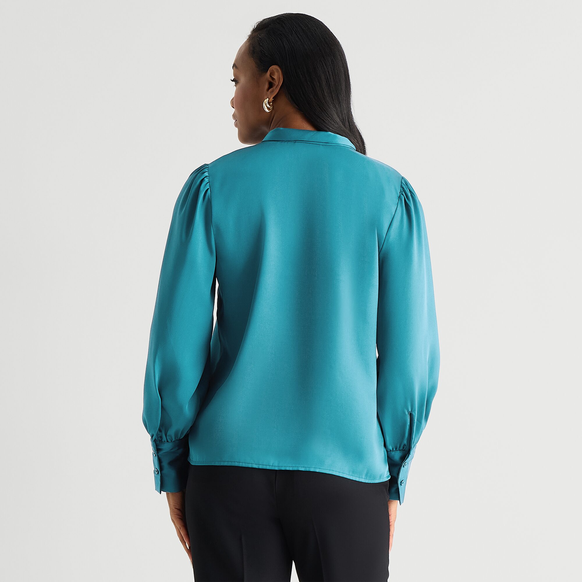 Liz Claiborne Womens Split Tie Neck Long Sleeve Blouse