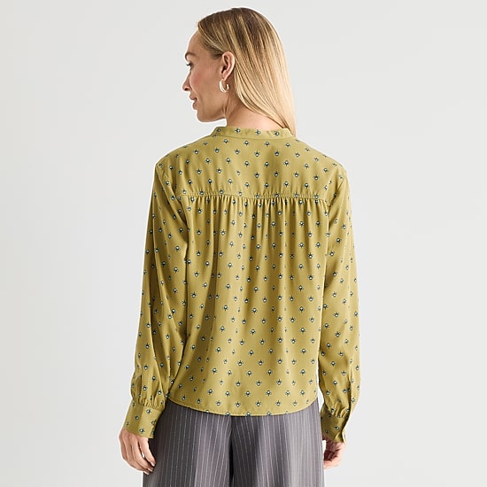 Liz Claiborne Womens Split Crew Neck Long Sleeve Blouse