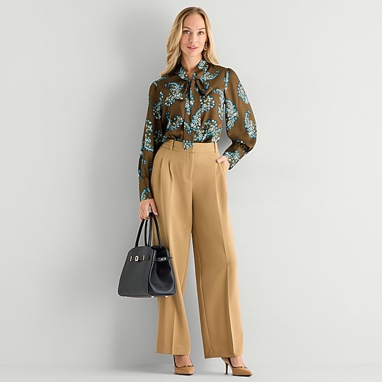 Liz Claiborne Womens Split Tie Neck Long Sleeve Blouse