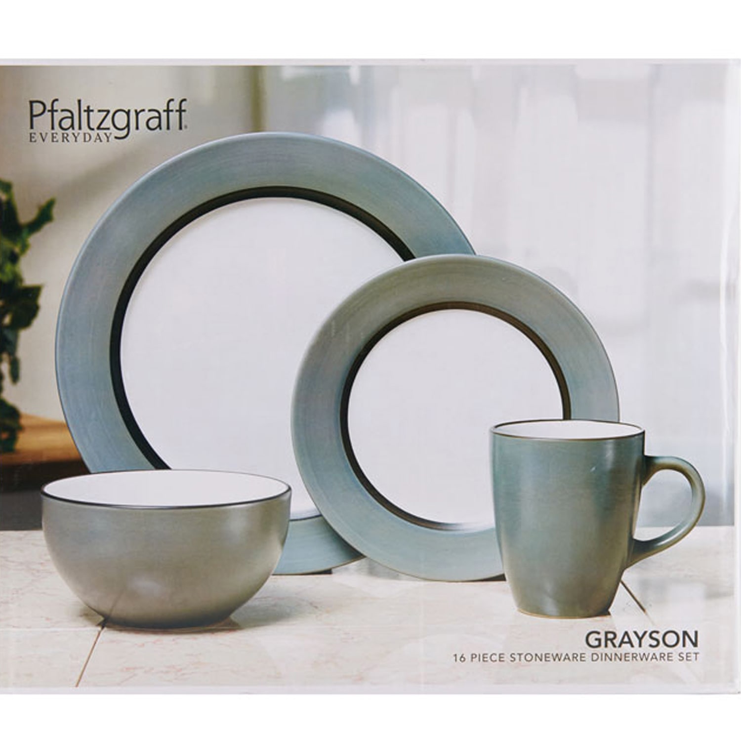 Pfaltzgraff Grayson, White/Charcoal 16-pc. Stoneware Dinnerware Set
