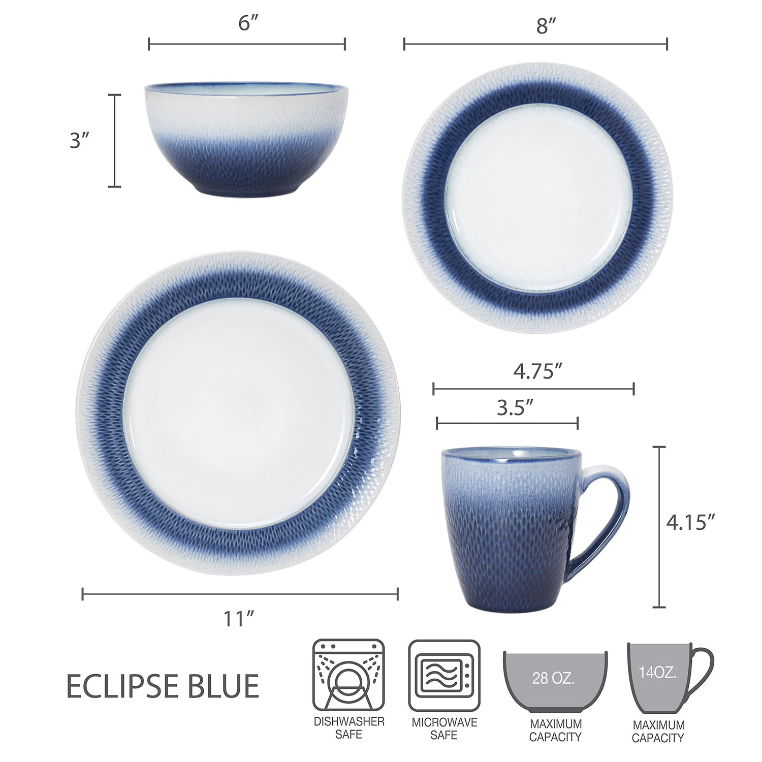 Pfaltzgraff Eclipse Blue, Blue 16-pc. Stoneware Dinnerware Set