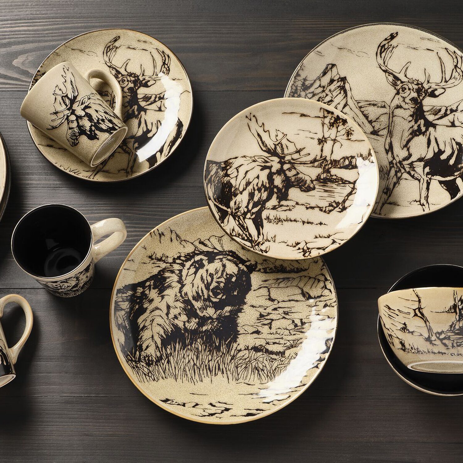 Lifetime Brand Reactive Animal, Brown 16-pc. Stoneware Dinnerware Set