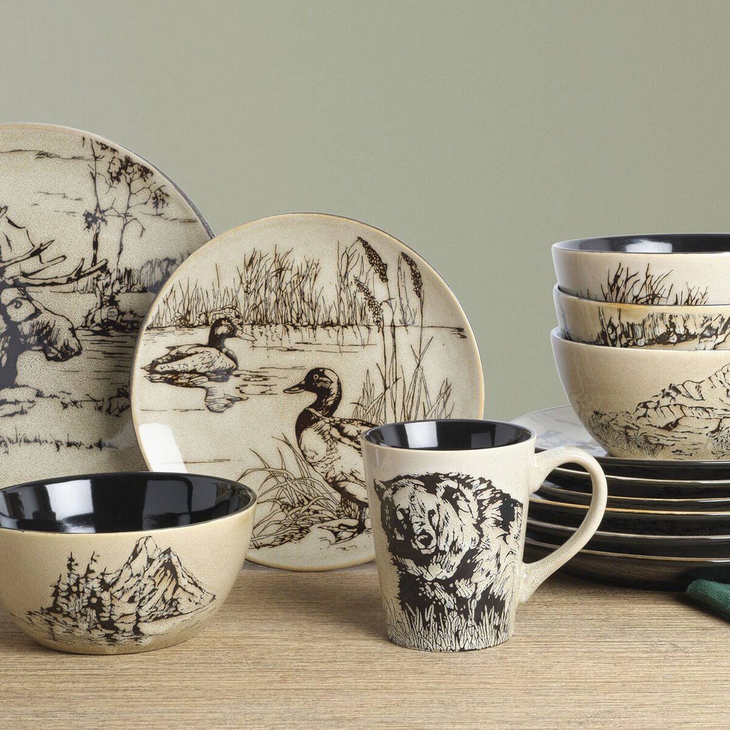 Lifetime Brand Reactive Animal, Brown 16-pc. Stoneware Dinnerware Set