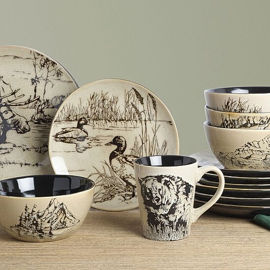 Lifetime Brand Reactive Animal, Brown 16-pc. Stoneware Dinnerware Set
