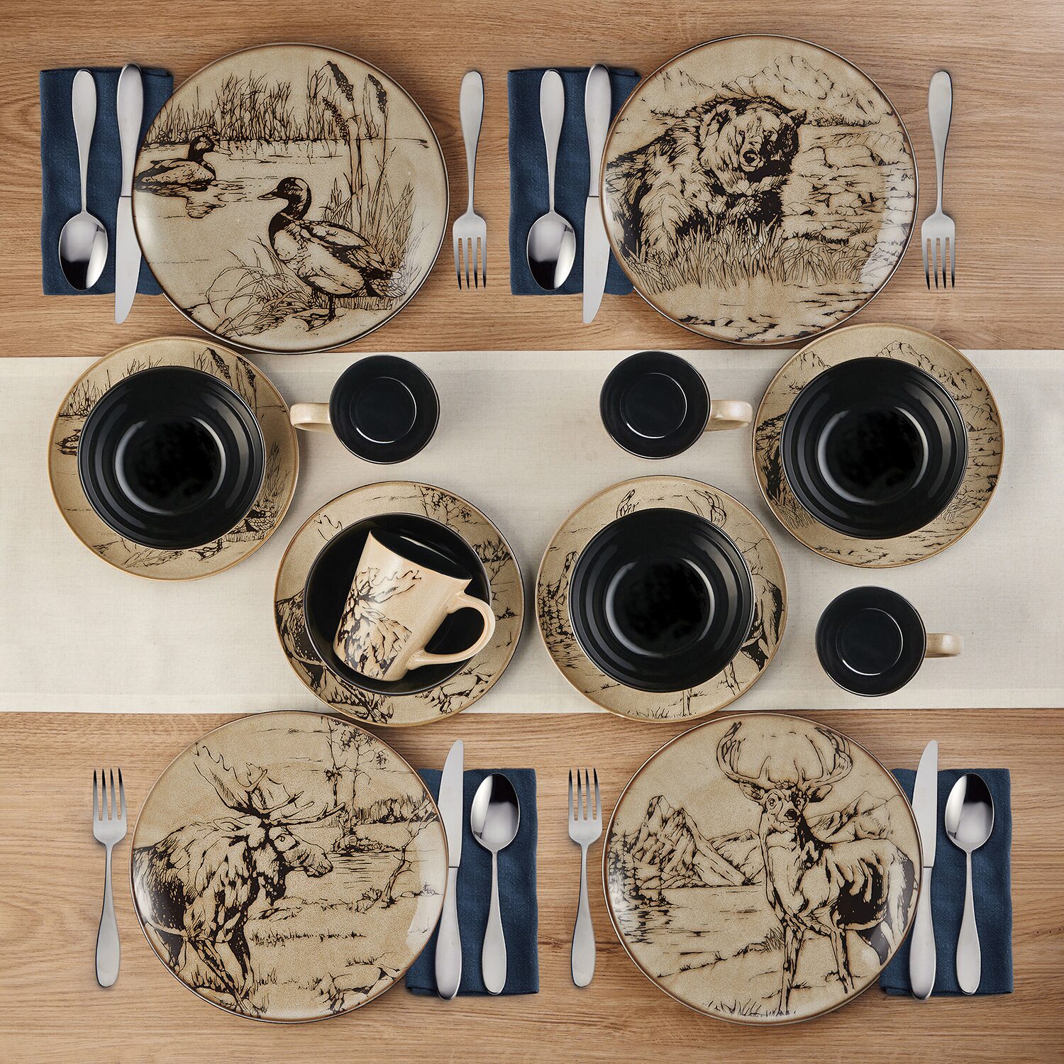 Lifetime Brand Reactive Animal, Brown 16-pc. Stoneware Dinnerware Set