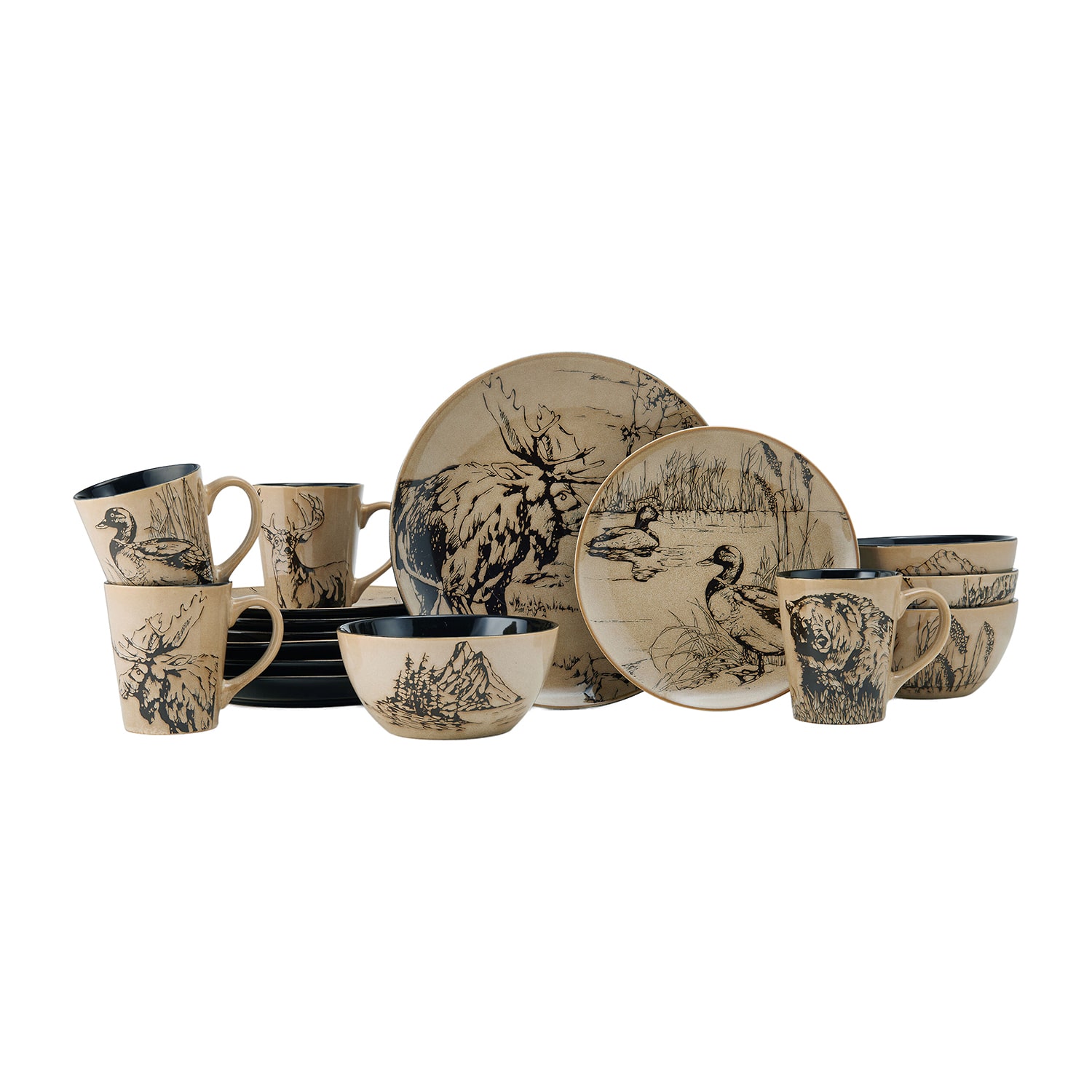 Lifetime Brand Reactive Animal, Brown 16-pc. Stoneware Dinnerware Set
