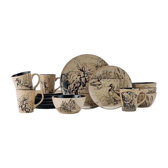 Lifetime Brand Reactive Animal, Brown 16-pc. Stoneware Dinnerware Set