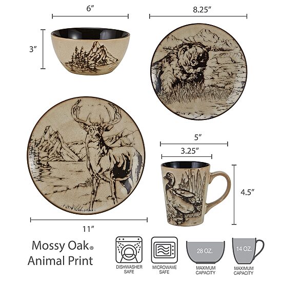 Lifetime Brand Reactive Animal, Brown 16-pc. Stoneware Dinnerware Set