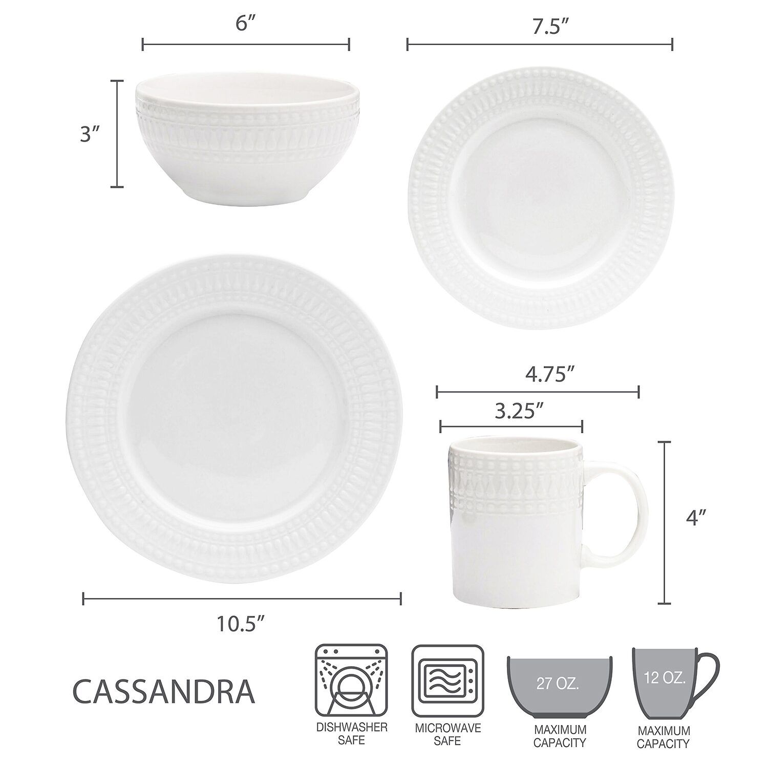 Pfaltzgraff Cassandra, White 16-pc. Porcelain Dinnerware Set