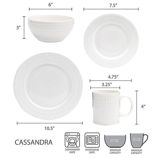 Pfaltzgraff Cassandra, White 16-pc. Porcelain Dinnerware Set