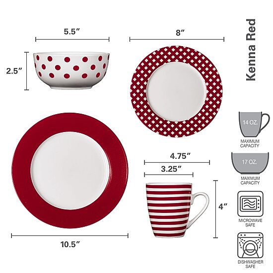 Pfaltzgraff Kenna, Red 12-pc. Porcelain Dinnerware Set