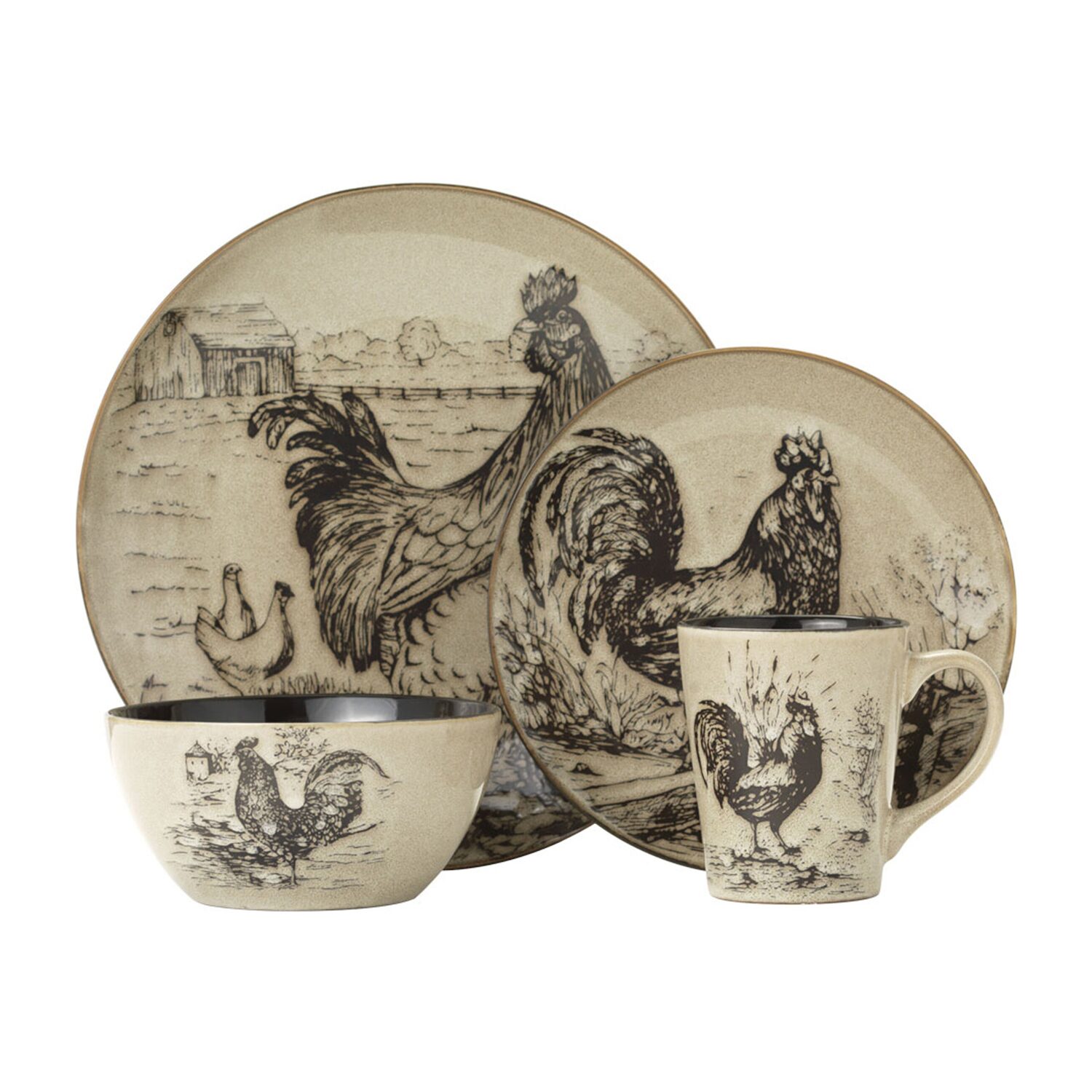 Pfaltzgraff Homespun Rooster, Brown 16-pc. Stoneware Dinnerware Set