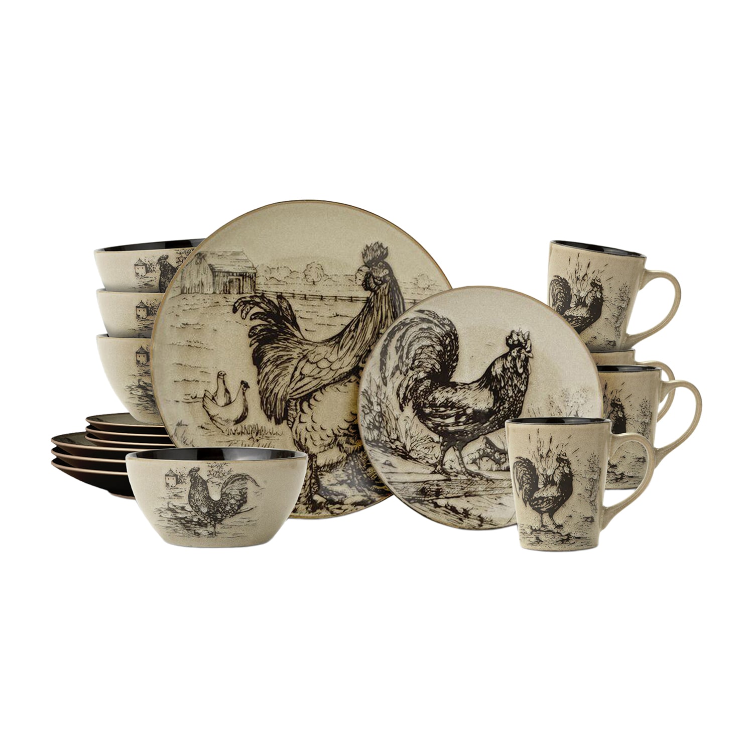 Pfaltzgraff Homespun Rooster, Brown 16-pc. Stoneware Dinnerware Set