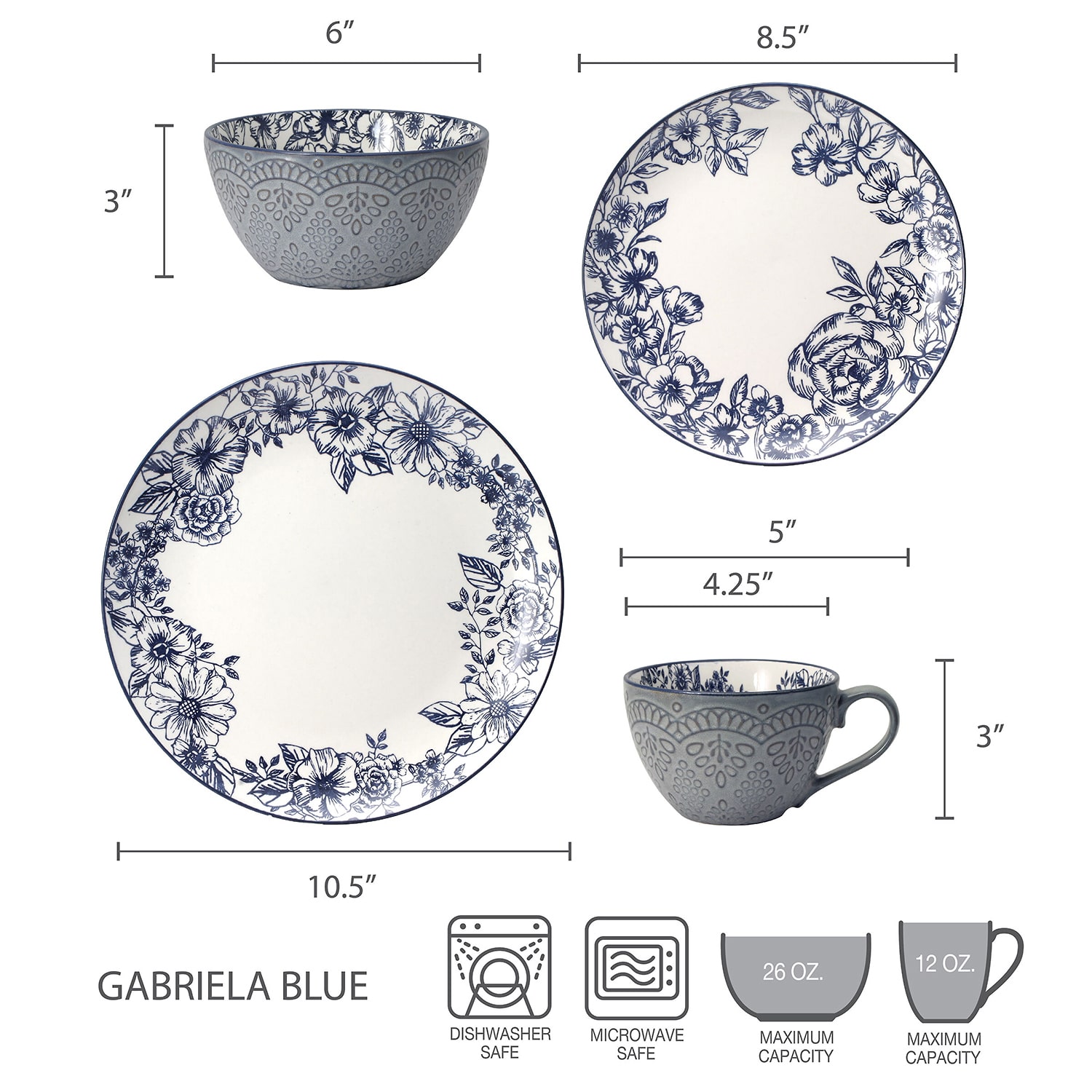 Pfaltzgraff Gabriela, Blue 16-pc. Stoneware Dinnerware Set