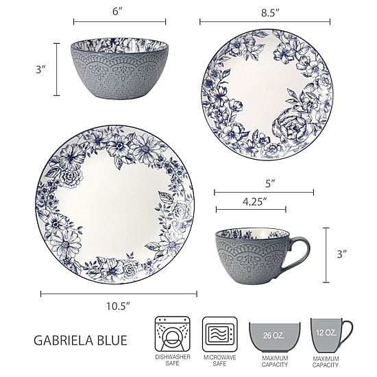 Pfaltzgraff Gabriela, Blue 16-pc. Stoneware Dinnerware Set