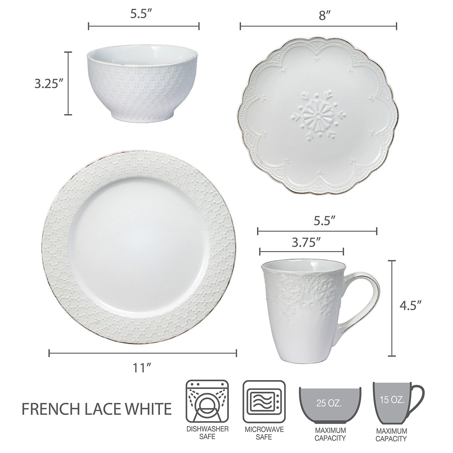 Pfaltzgraff French Lace, White 16-pc. Stoneware Dinnerware Set