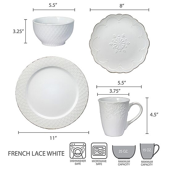 Pfaltzgraff French Lace, White 16-pc. Stoneware Dinnerware Set
