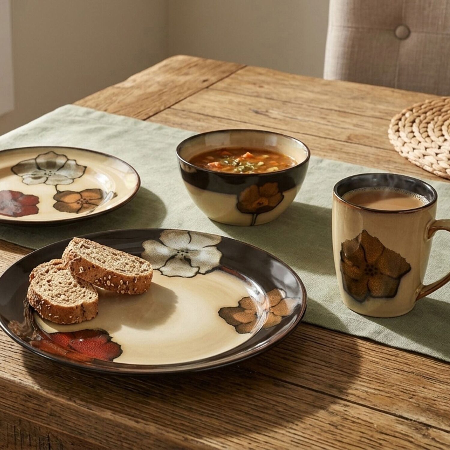 Pfaltzgraff Painted Poppies, Beige 16-pc. Stoneware Dinnerware Set