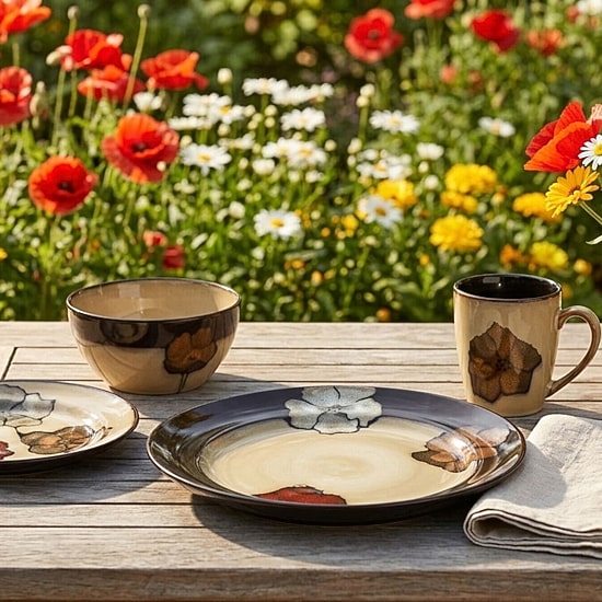 Pfaltzgraff Painted Poppies, Beige 16-pc. Stoneware Dinnerware Set